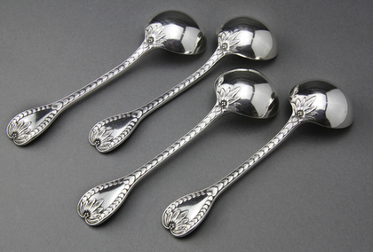 Rare Palm Pattern Silver Soup Spoons (Set of 4)